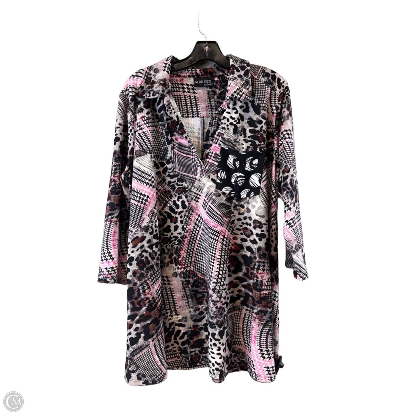 Top 3/4 Sleeve By Attitude In Animal Print, Size: L