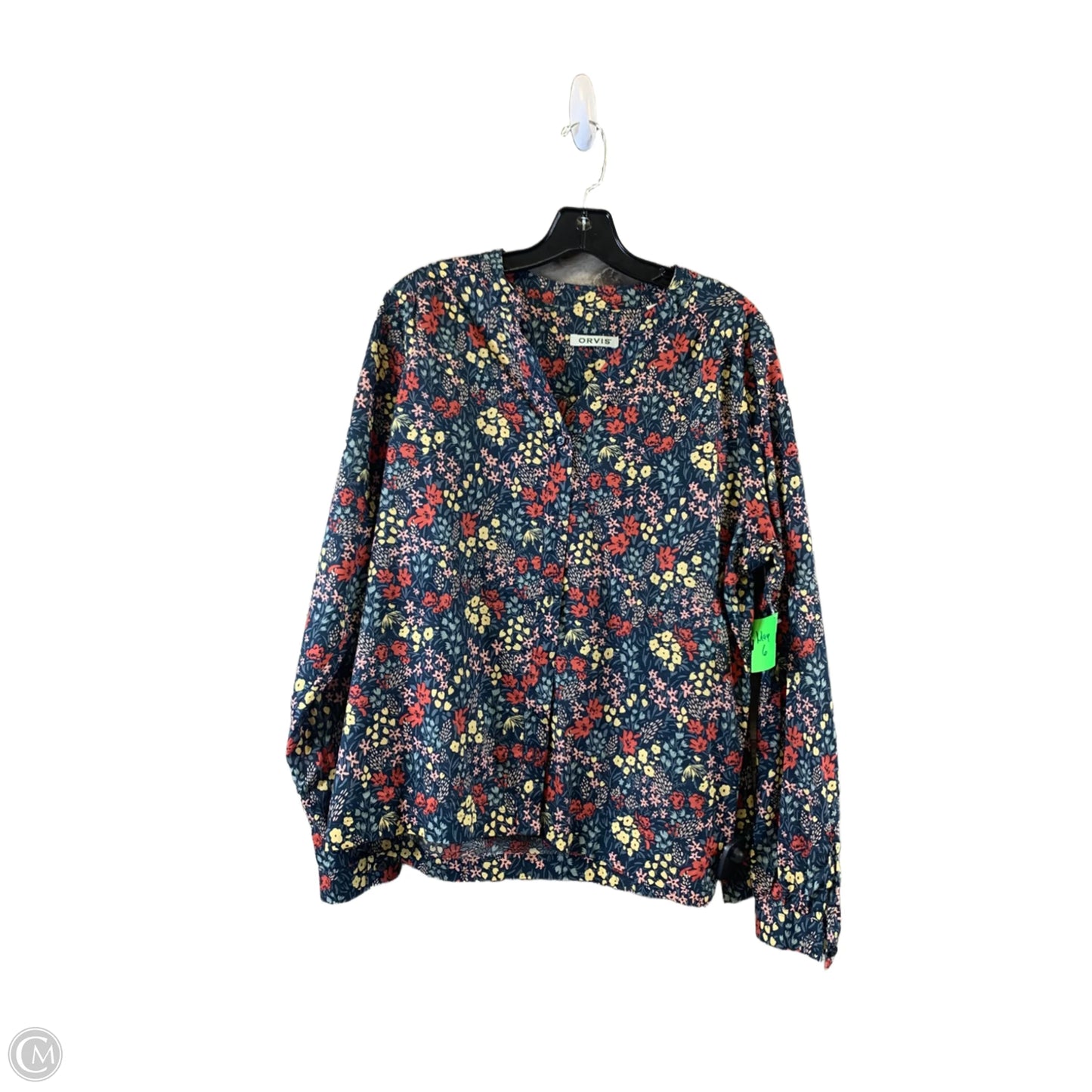 Top Long Sleeve Basic By Orvis In Blue & Yellow, Size: L