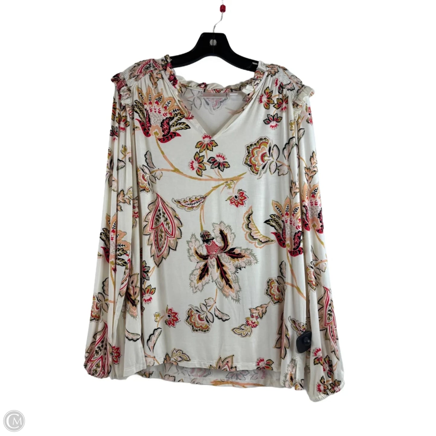 Top Long Sleeve By Belle By Kim Gravel In Blue & Cream, Size: S