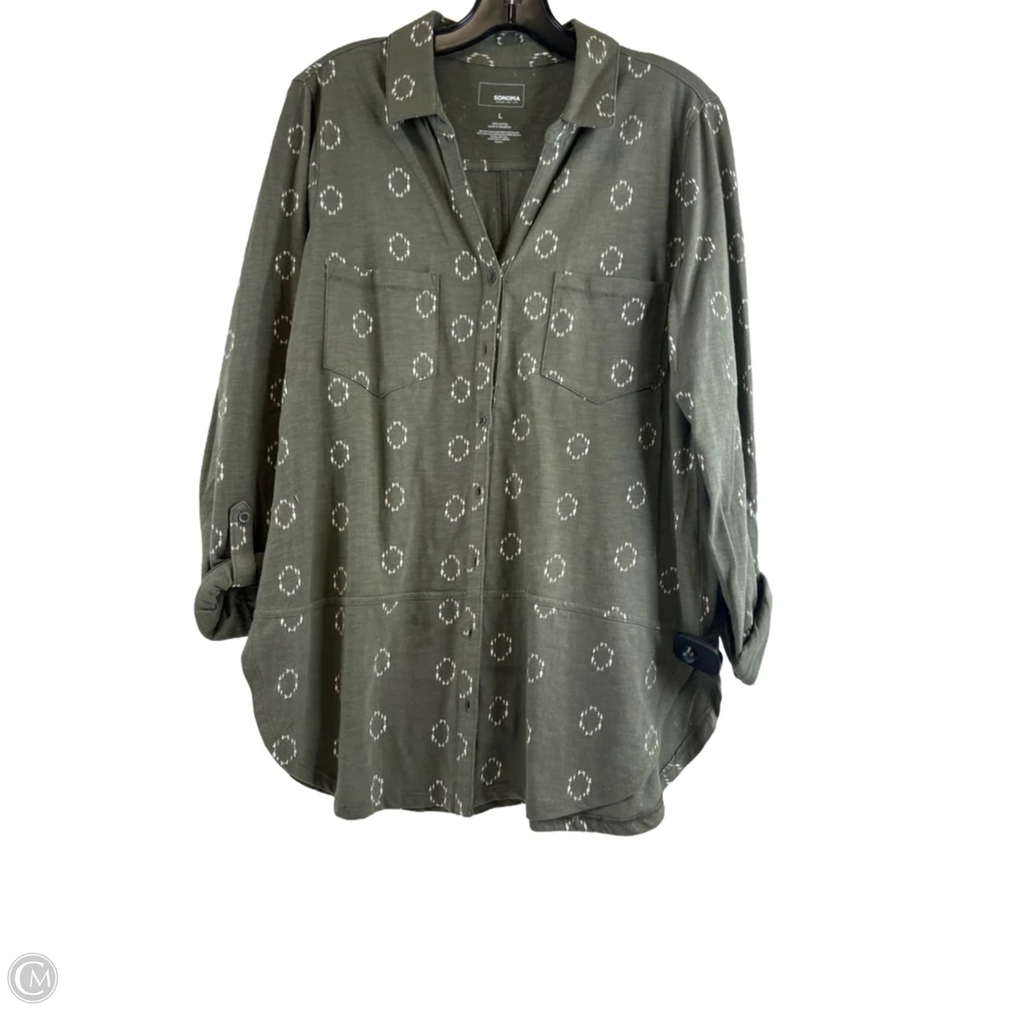 Top Long Sleeve Basic By Sonoma In Green & White, Size: L