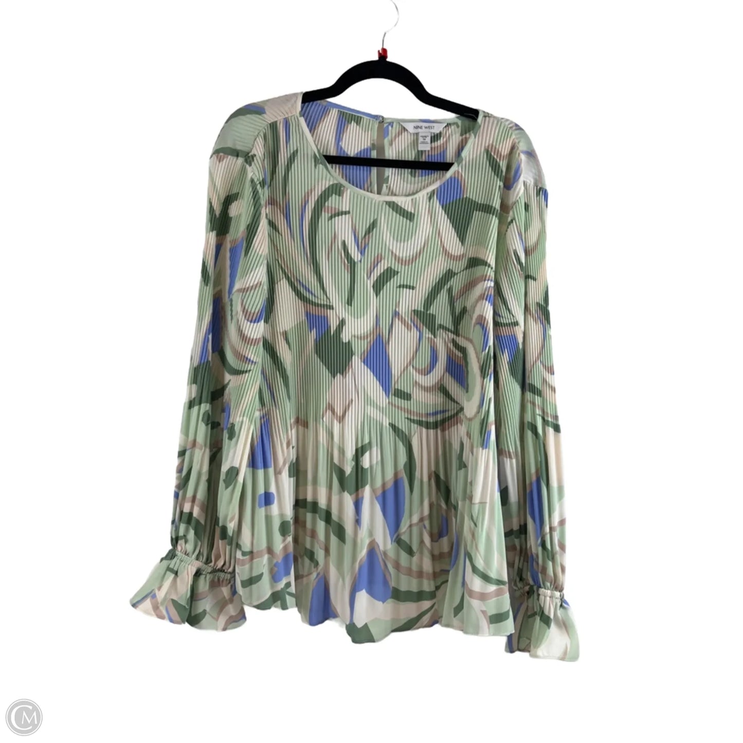 Top Long Sleeve By Nine West In Green & Tan, Size: 1x