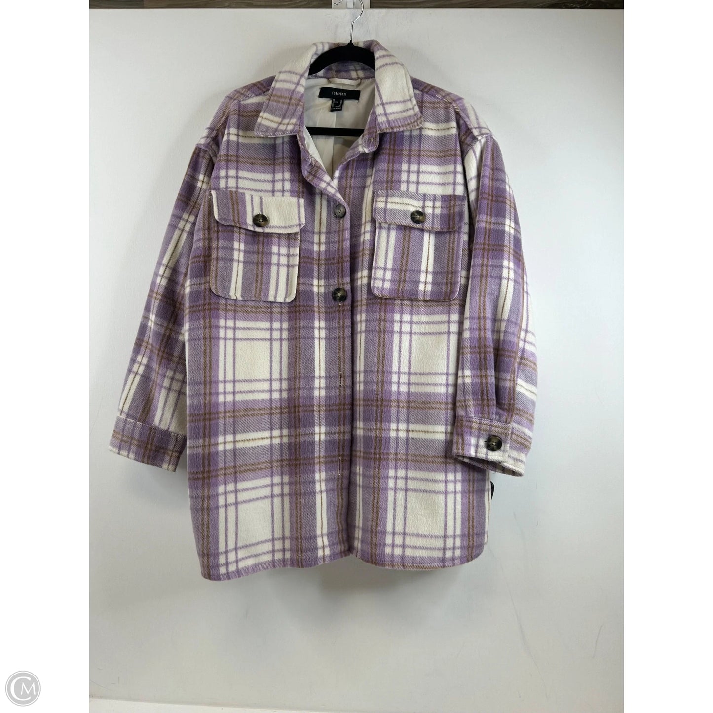 Jacket Shirt By Forever 21 In Purple & White, Size: M