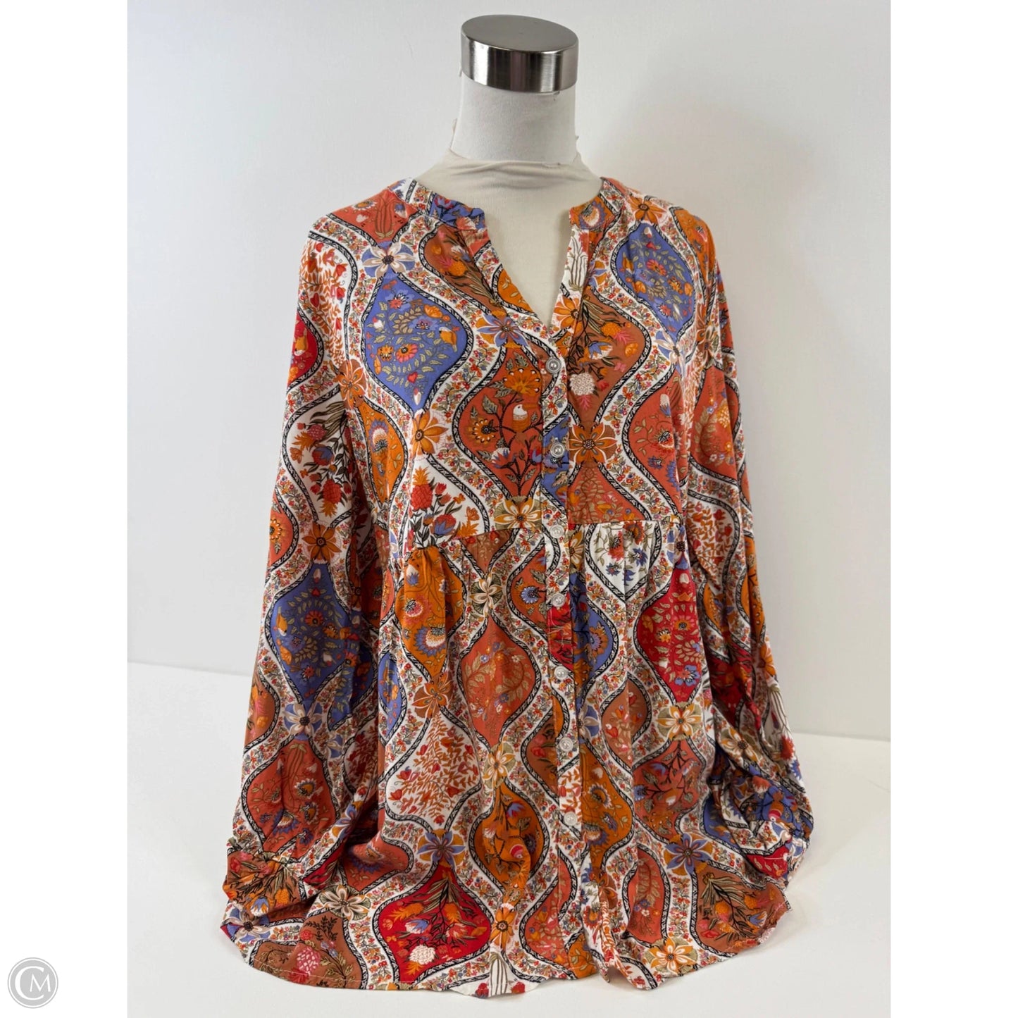 Top Long Sleeve Basic By Christian Siriano In Orange & Purple, Size: L