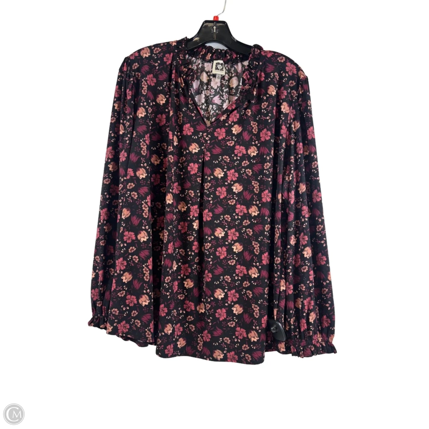 Top Long Sleeve By Anne Klein In Black & Purple, Size: Xl