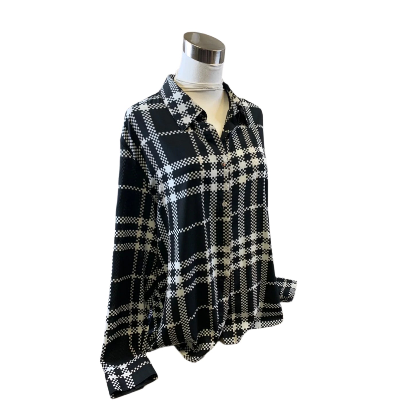 Top Long Sleeve Basic By Calvin Klein In Black & Cream, Size: M