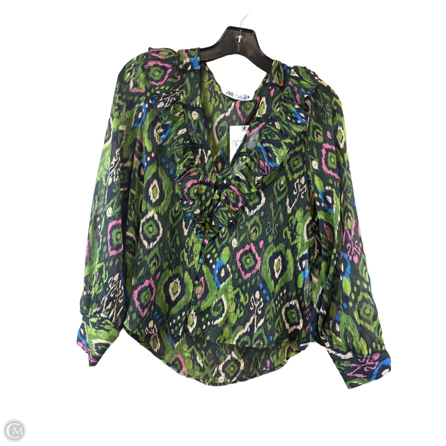 Top Long Sleeve Basic By Zara In Green & Pink, Size: S