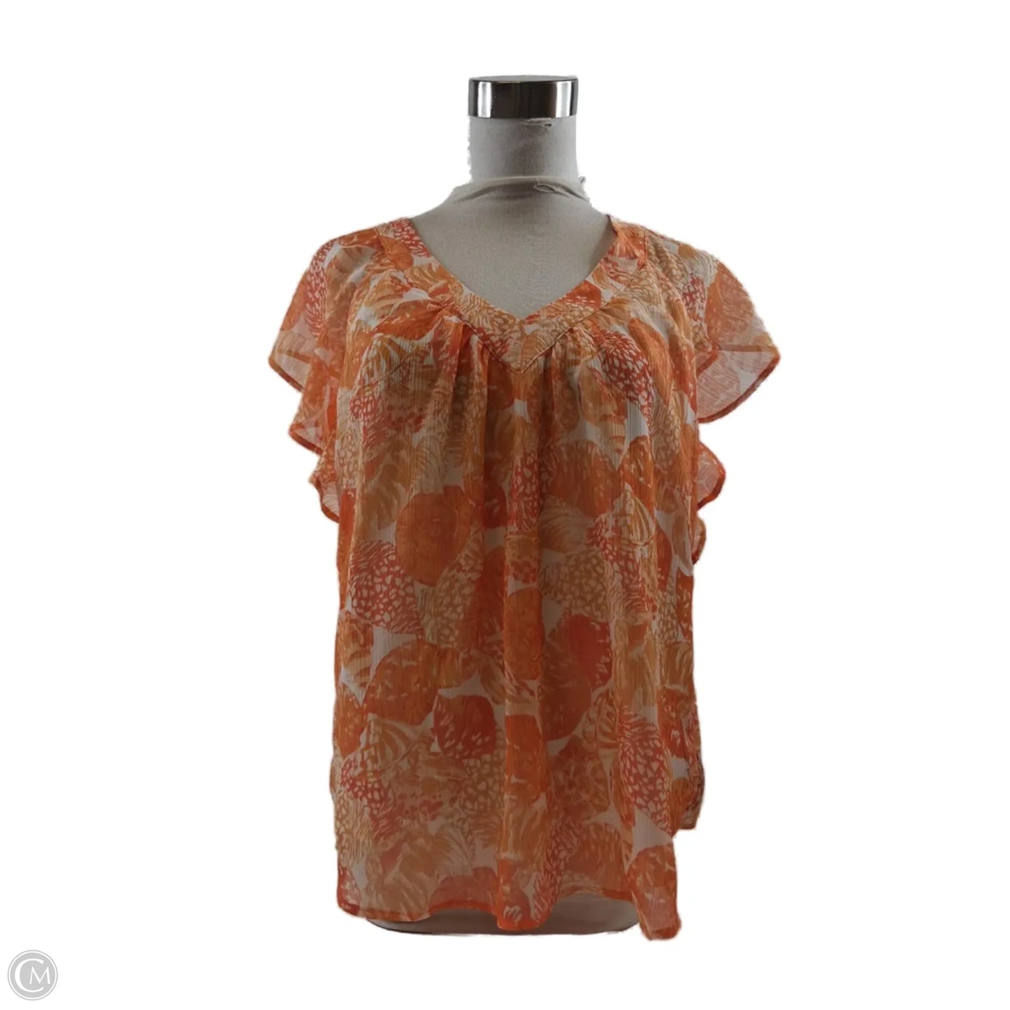 Top Short Sleeve By Loft In Orange & White, Size: S