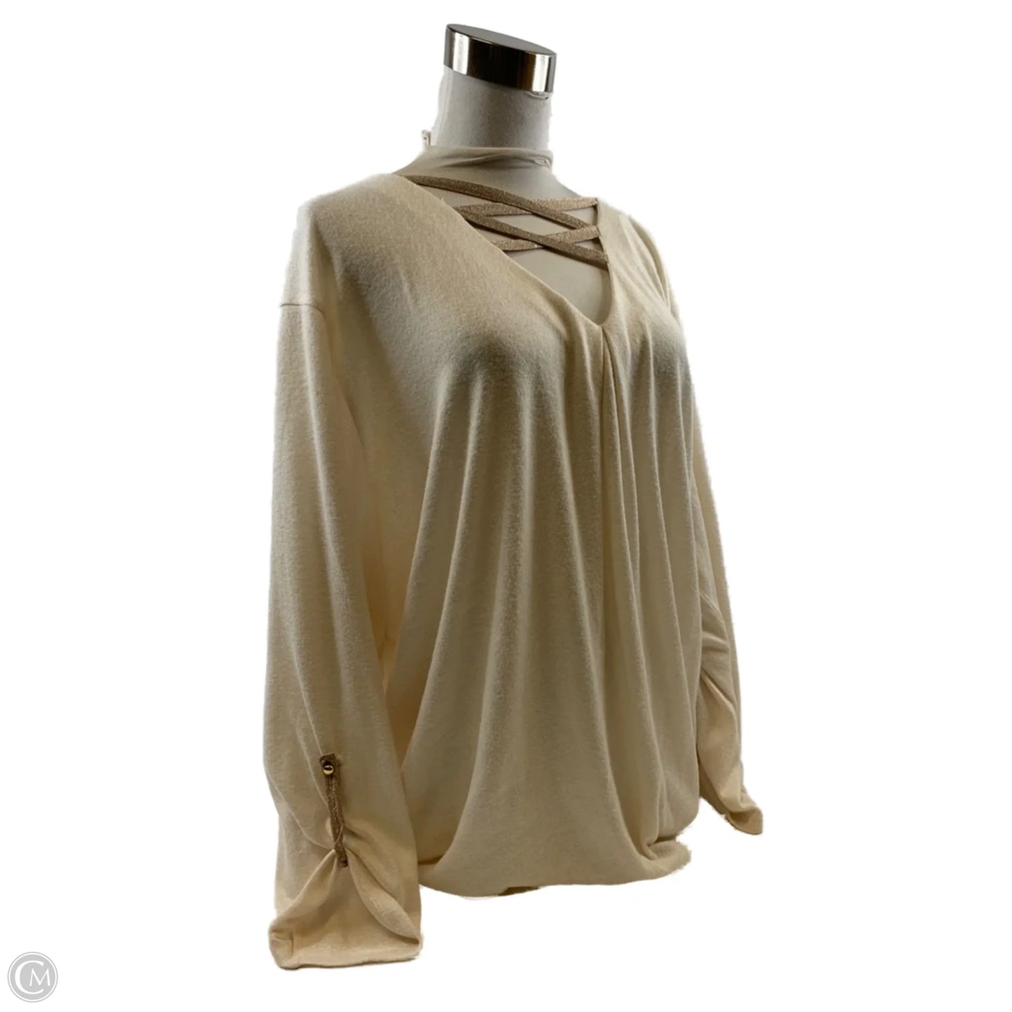 Top Long Sleeve By Bobeau In Cream, Size: 3x
