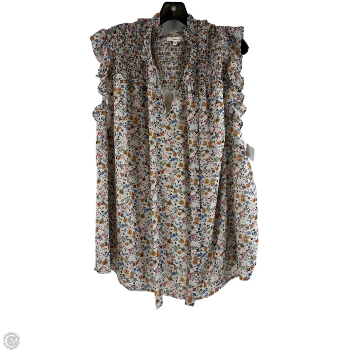 Top Short Sleeve By Pleione In White & Yellow, Size: 1x