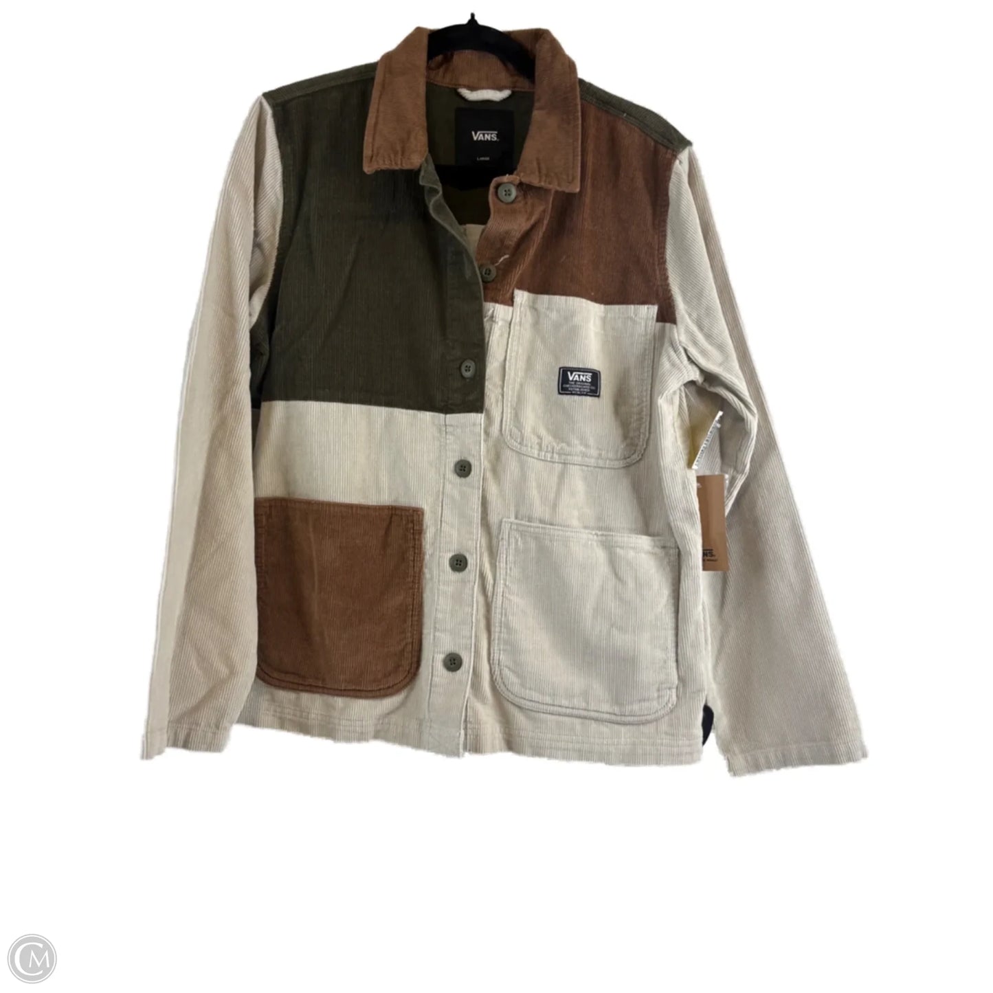 Jacket Shirt By Vans In Cream & Green, Size: L