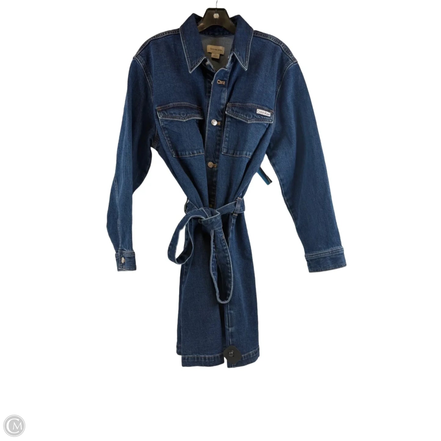 Dress Casual Midi By Calvin Klein In Blue Denim, Size: L