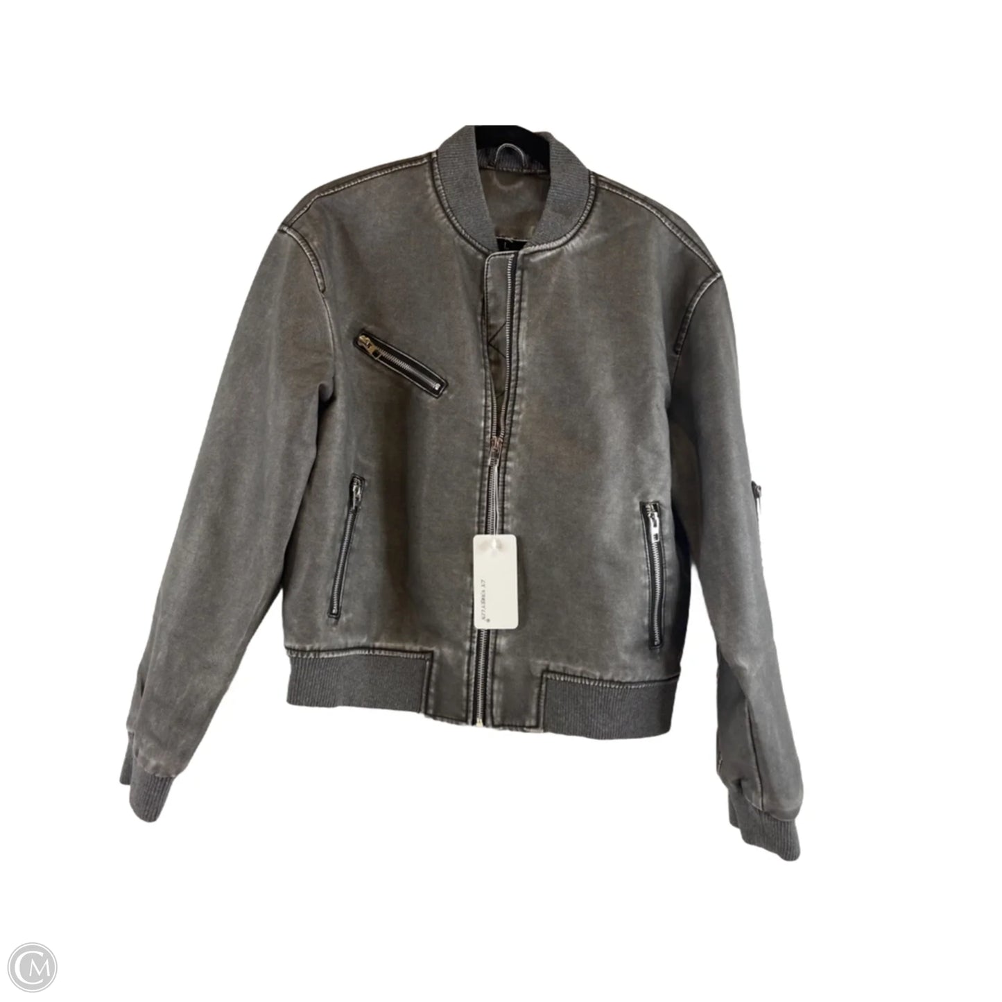 Jacket Moto By Clothes Mentor In Silver, Size: L