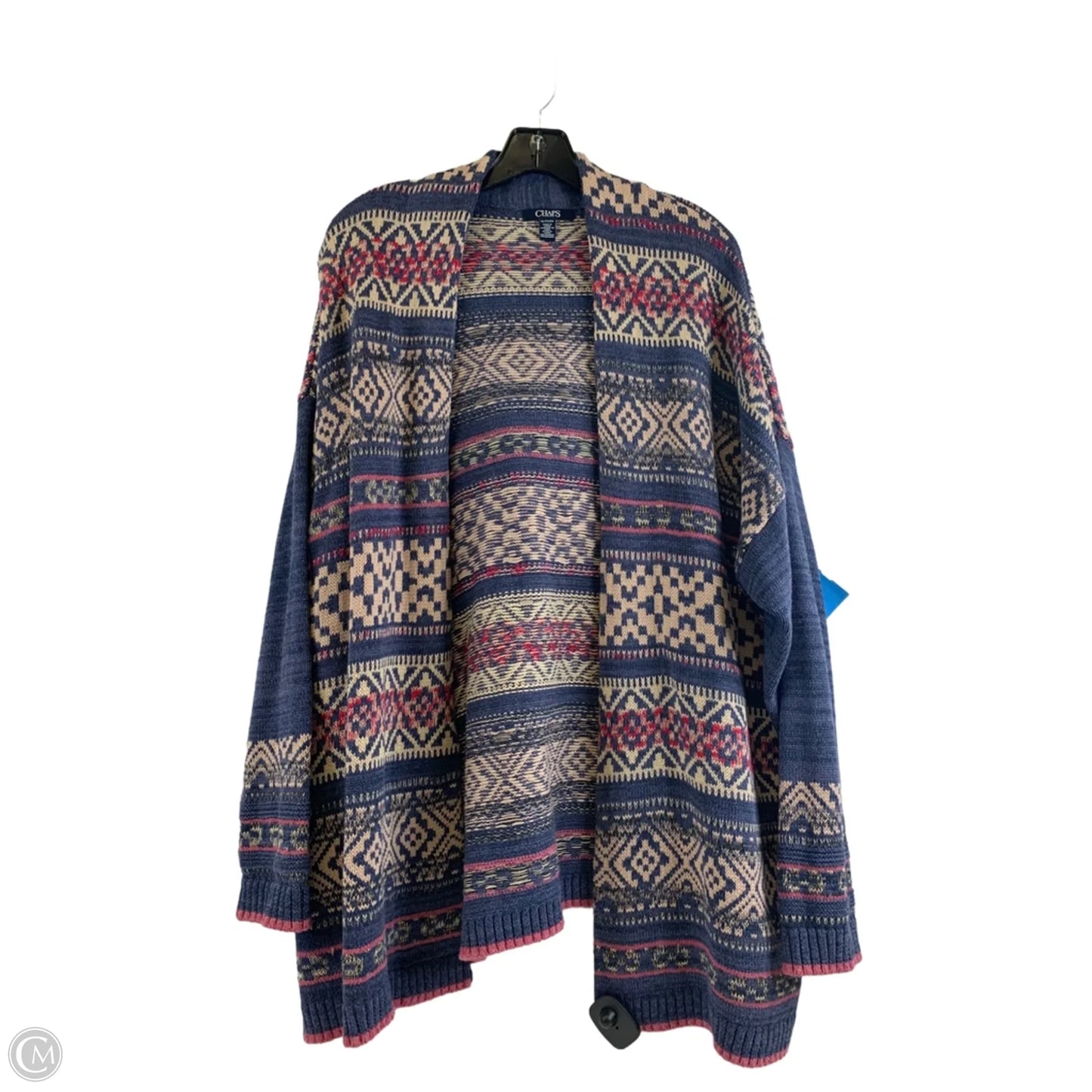 Sweater Cardigan By Chaps In Blue & Red, Size: Xl