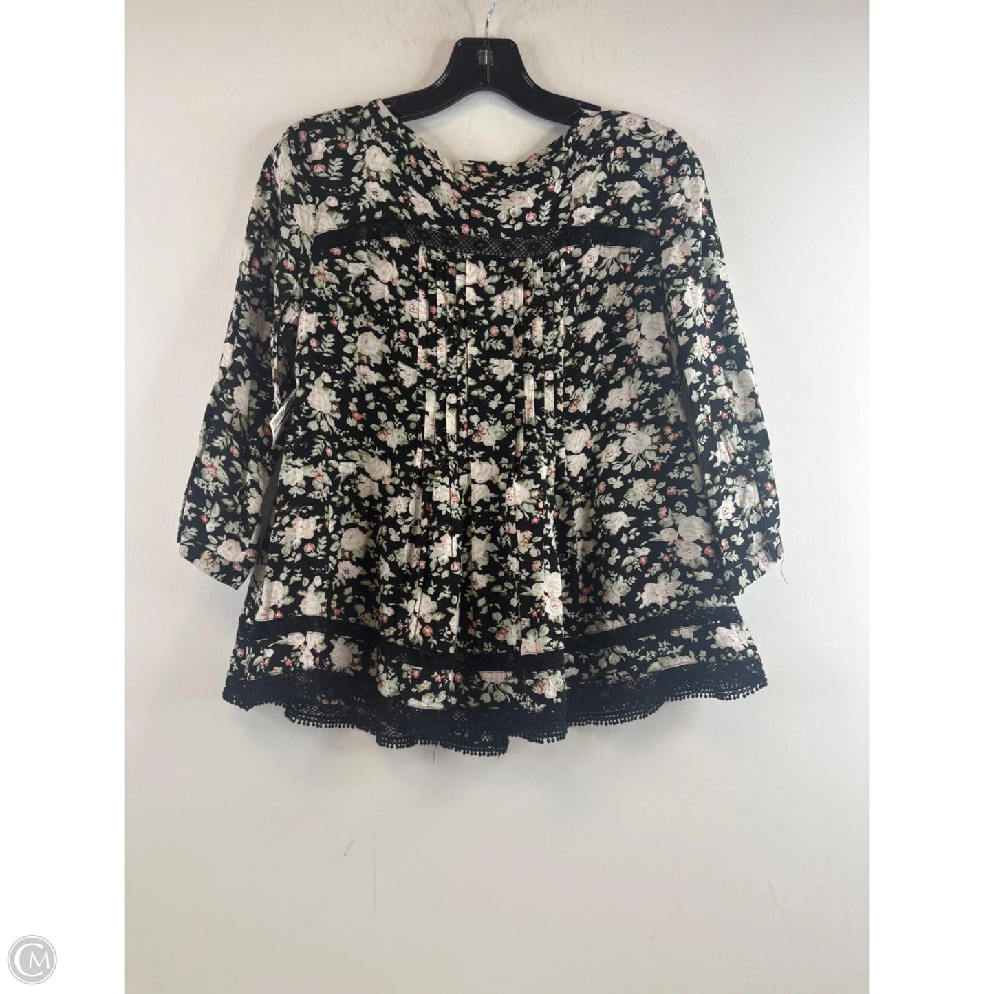 Top Long Sleeve By Maeve In Black & Pink, Size: S