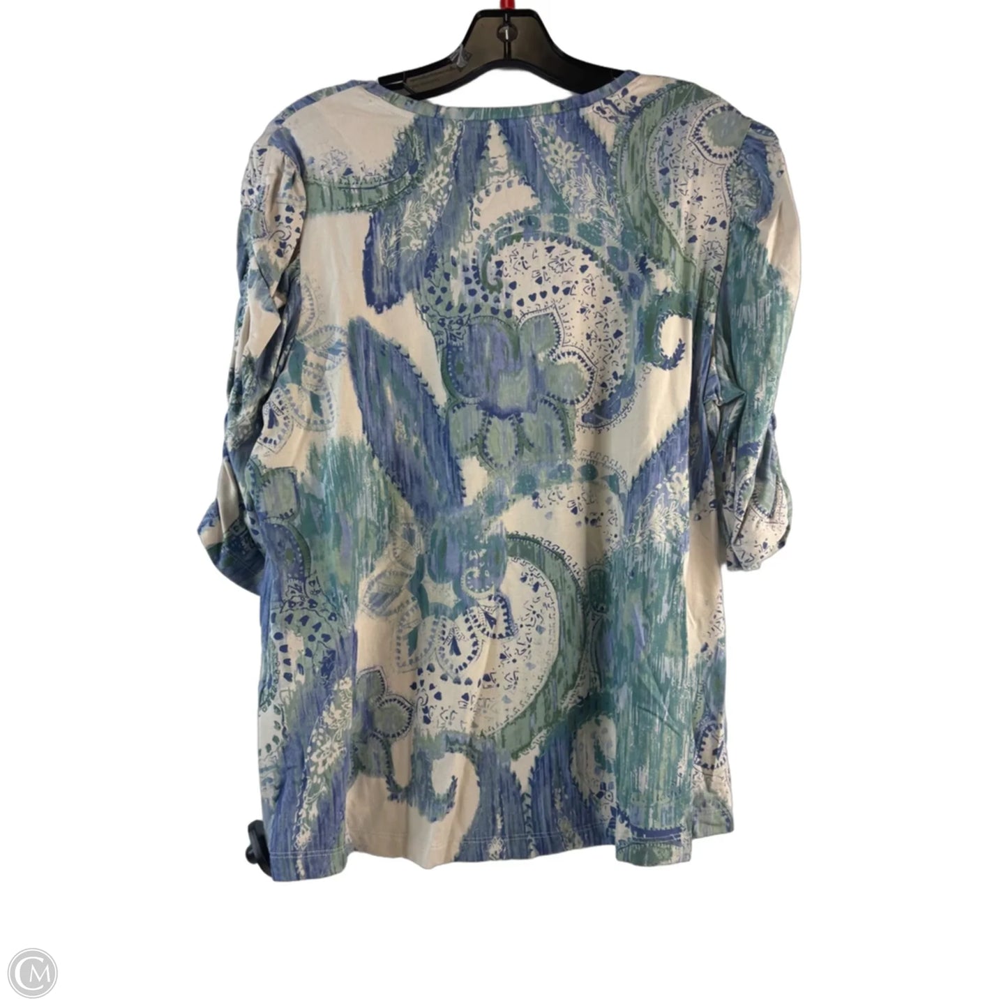 Top Short Sleeve By Chicos In Cream & Green, Size: L