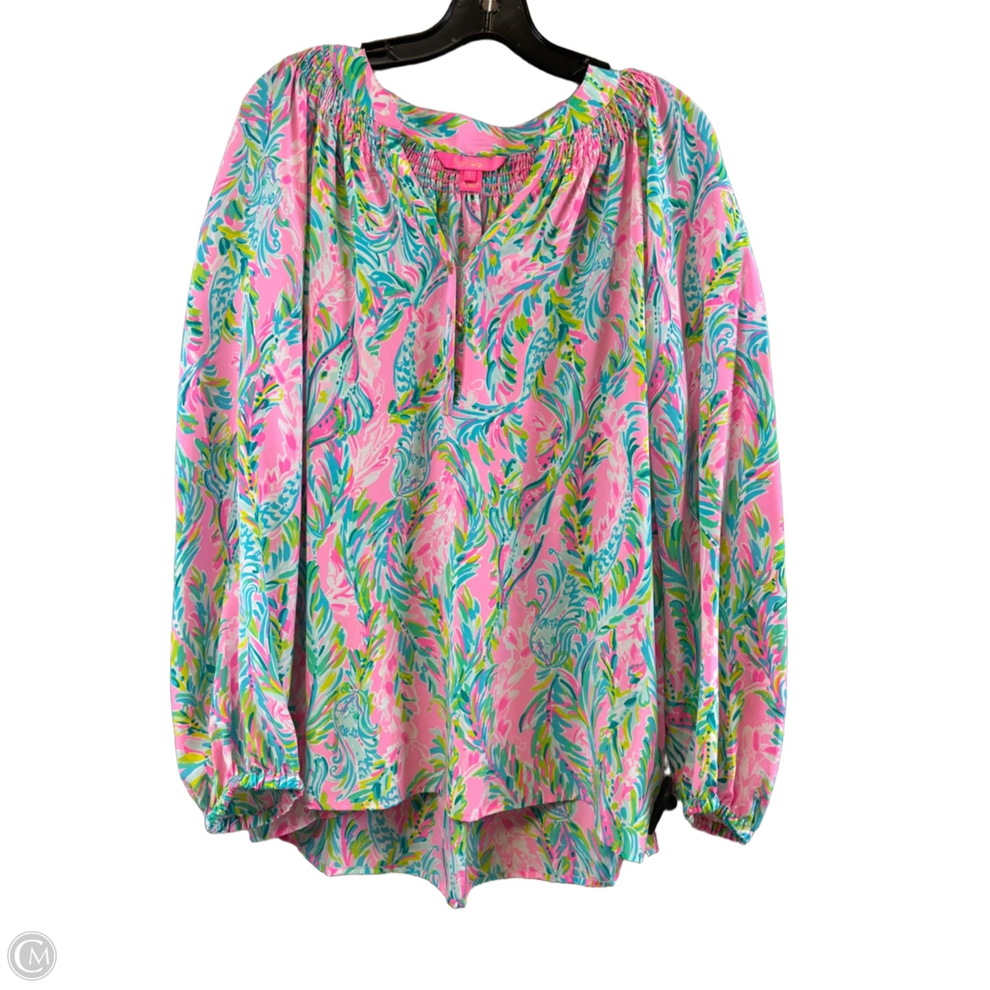 Top Long Sleeve Designer By Lilly Pulitzer In Green & Pink, Size: L