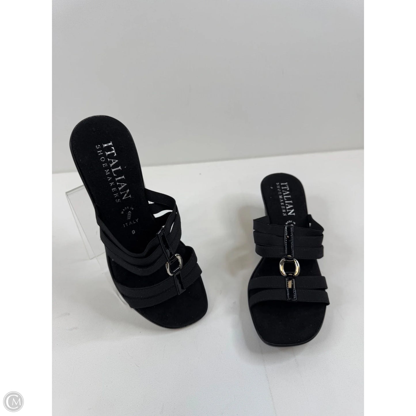 Sandals Heels Wedge By Italian Shoemakers In Black, Size: 9