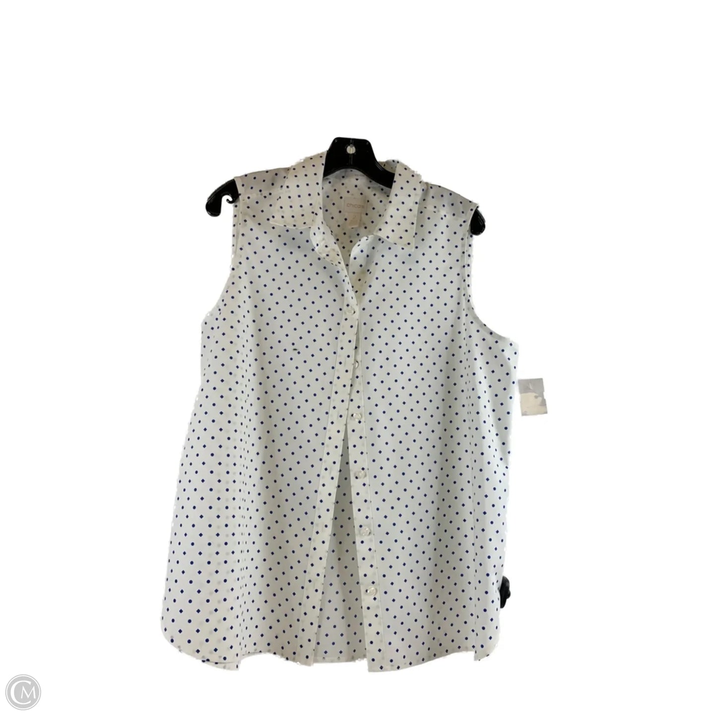 Top Sleeveless By Chicos In Blue & White, Size: L