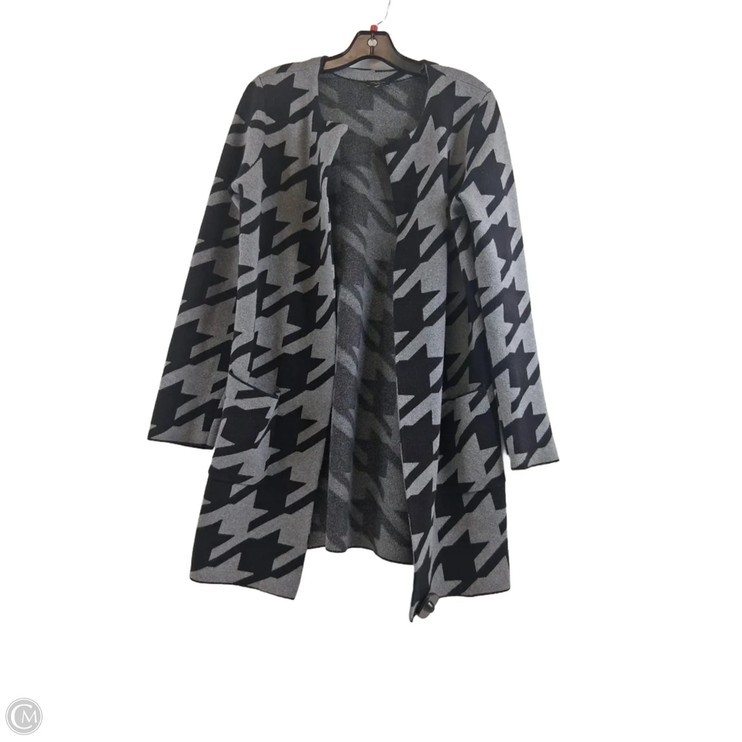 Sweater Cardigan By Ann Taylor In Black & Grey, Size: M