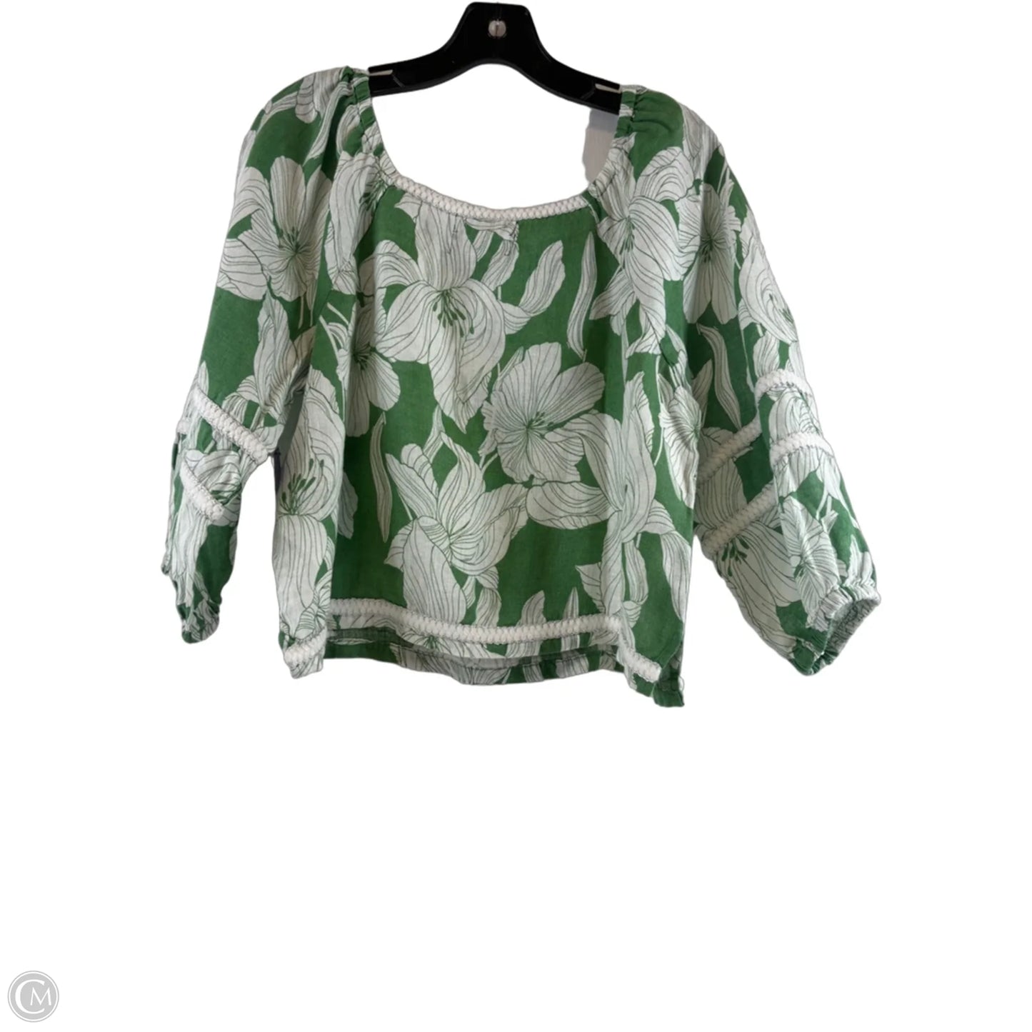 Top 3/4 Sleeve By Tahari In Green & White, Size: S