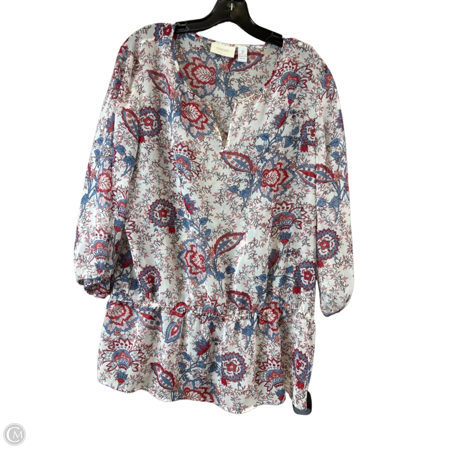 Top Short Sleeve Basic By Chicos In Blue & Red, Size: L