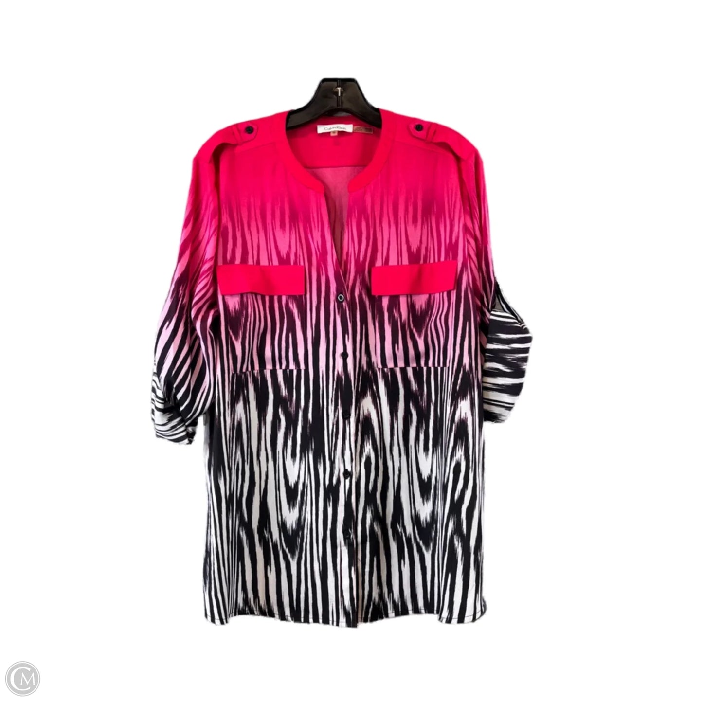 Top Short Sleeve Basic By Calvin Klein In Black & Red, Size: Xl