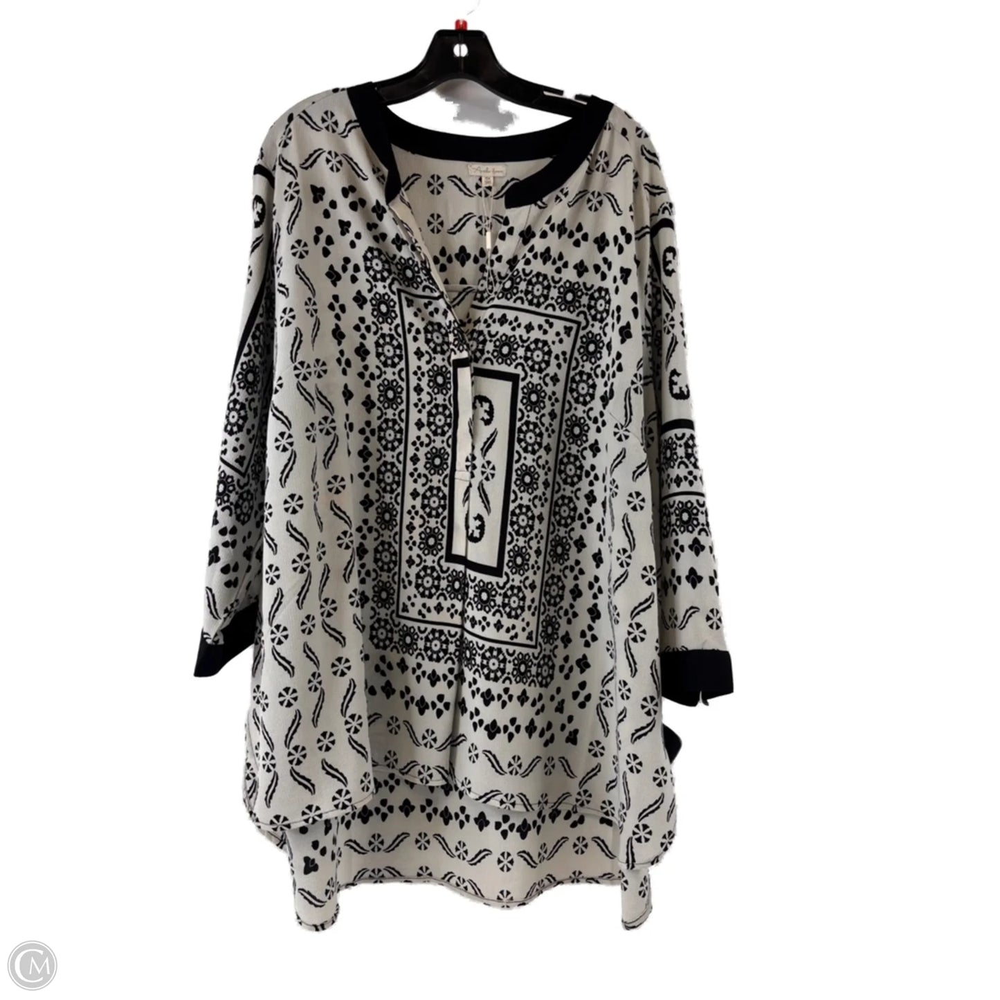 Top 3/4 Sleeve By Antilia Femme In Black & Grey, Size: 3x