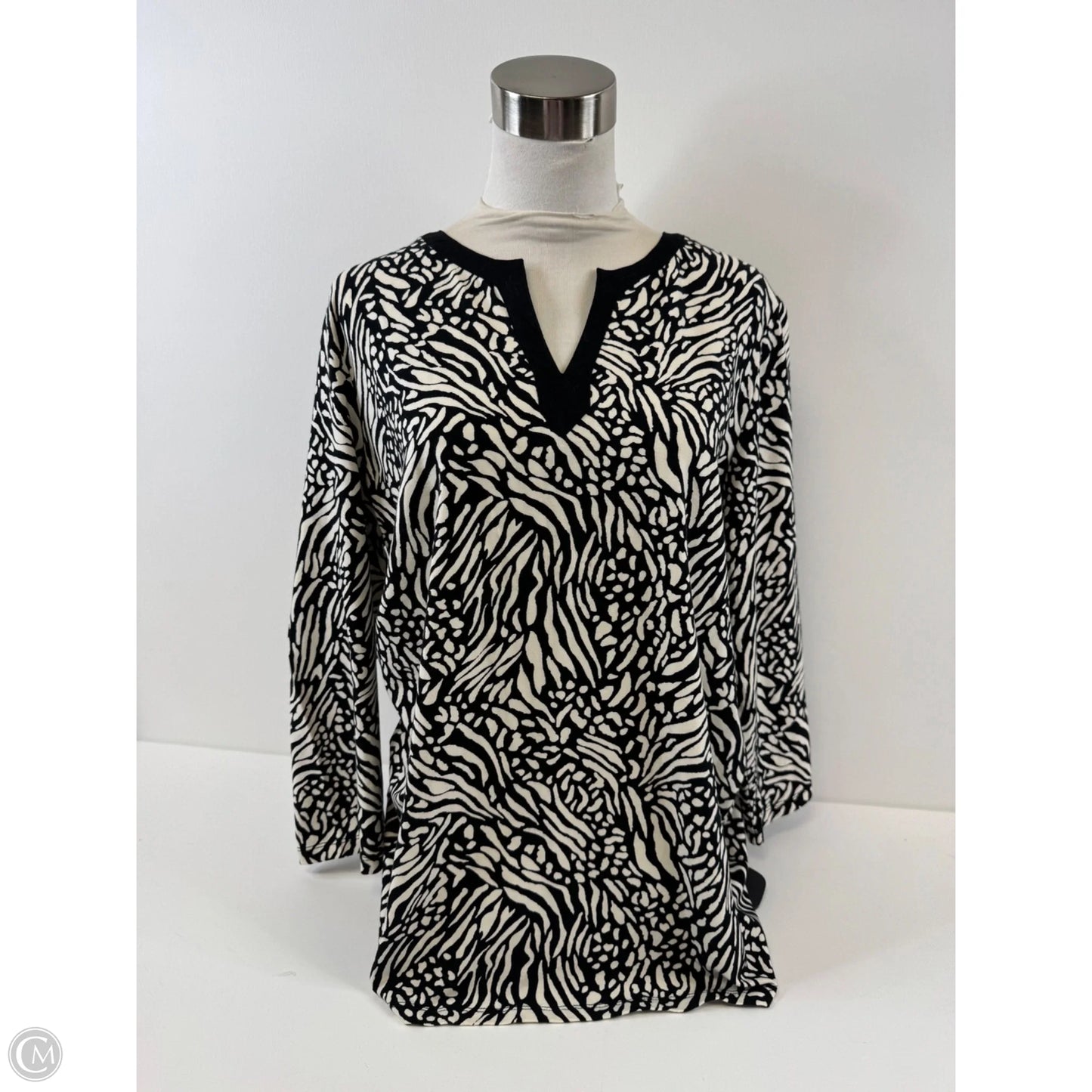 Top 3/4 Sleeve Basic By Charter Club In Black & Cream, Size: Xl