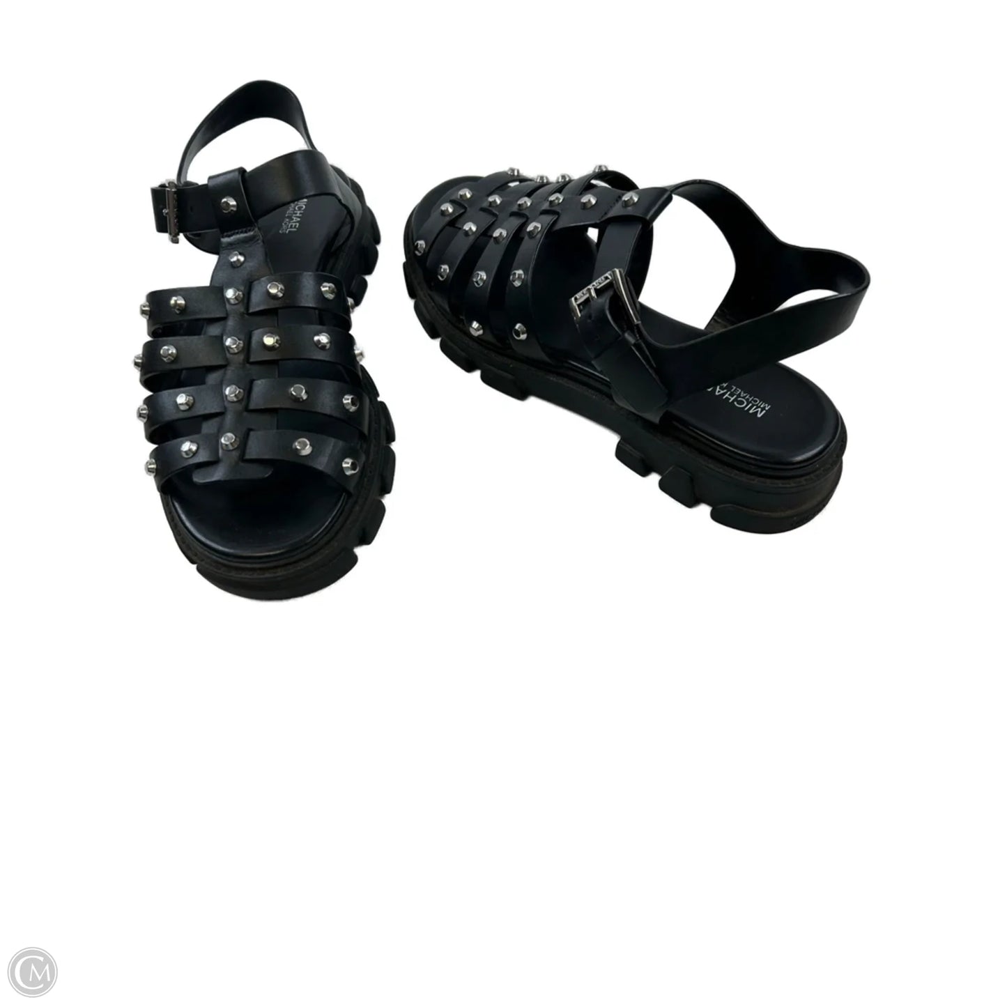 Sandals Flats By Michael By Michael Kors In Black & Silver, Size: 10