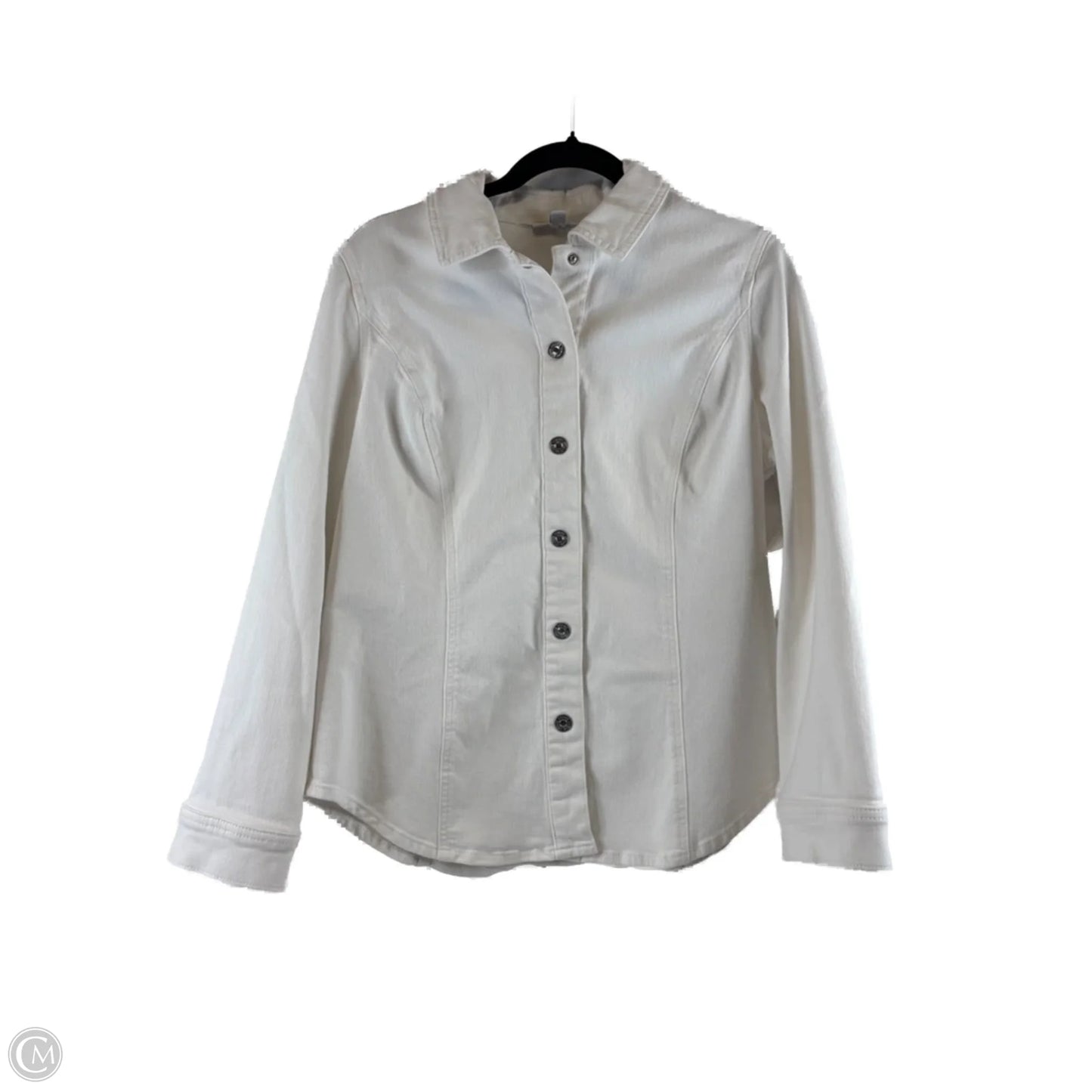 Jacket Denim By Chicos In White Denim, Size: M