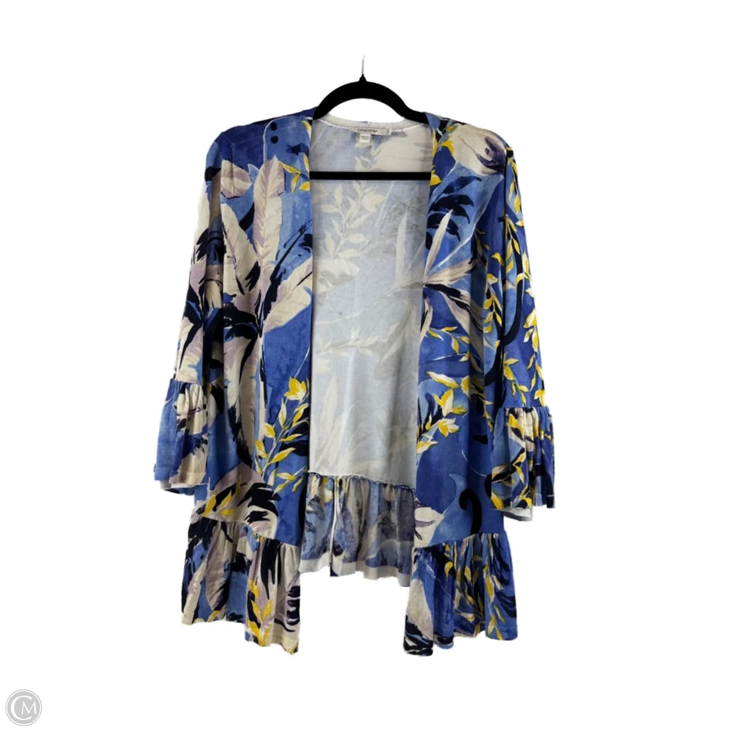 Cardigan By Chicos In Blue & Yellow, Size: S