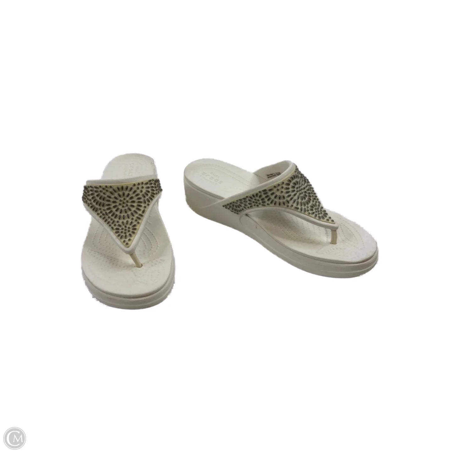 Sandals Heels Wedge By Crocs In Green & White, Size: 9