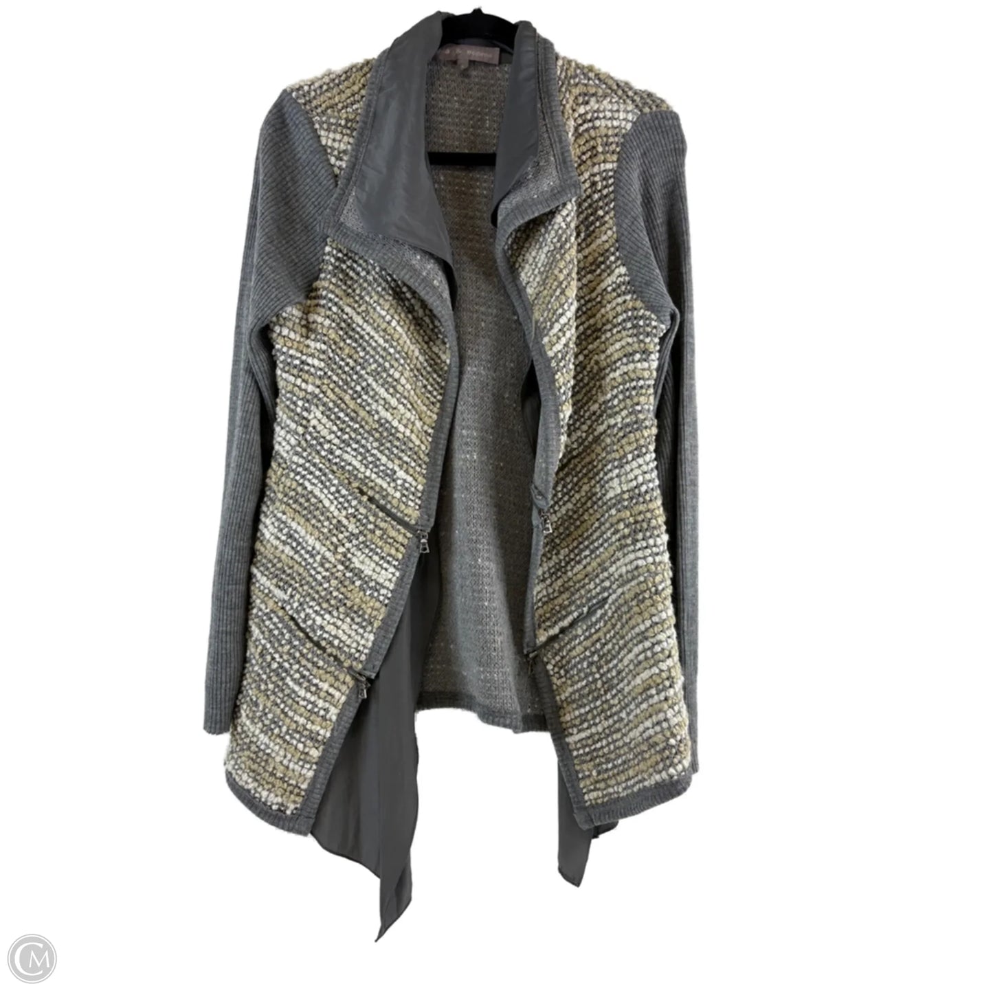 Sweater Cardigan By Clothes Mentor In Grey & White, Size: L
