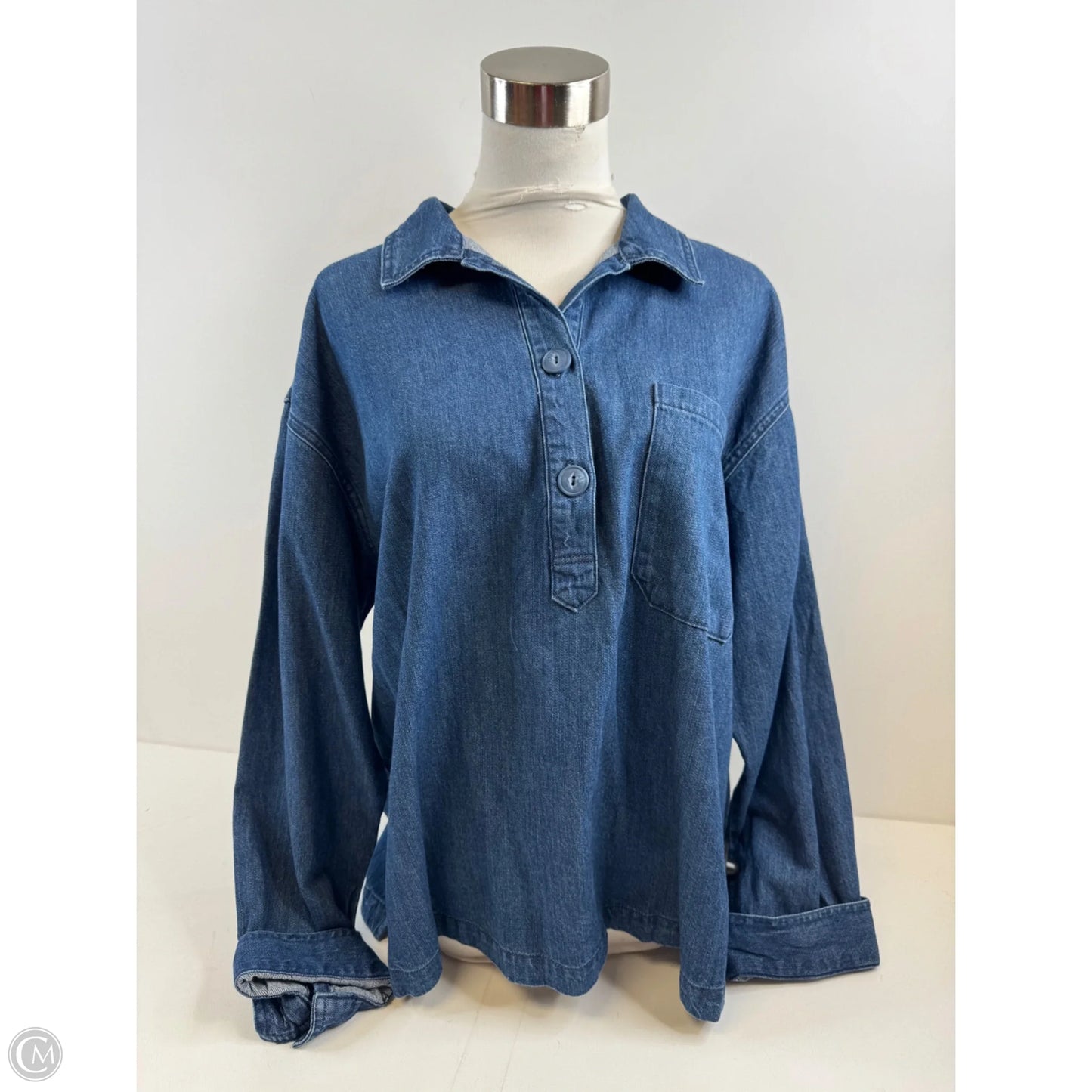 Top Long Sleeve By Time And Tru In Blue Denim, Size: L