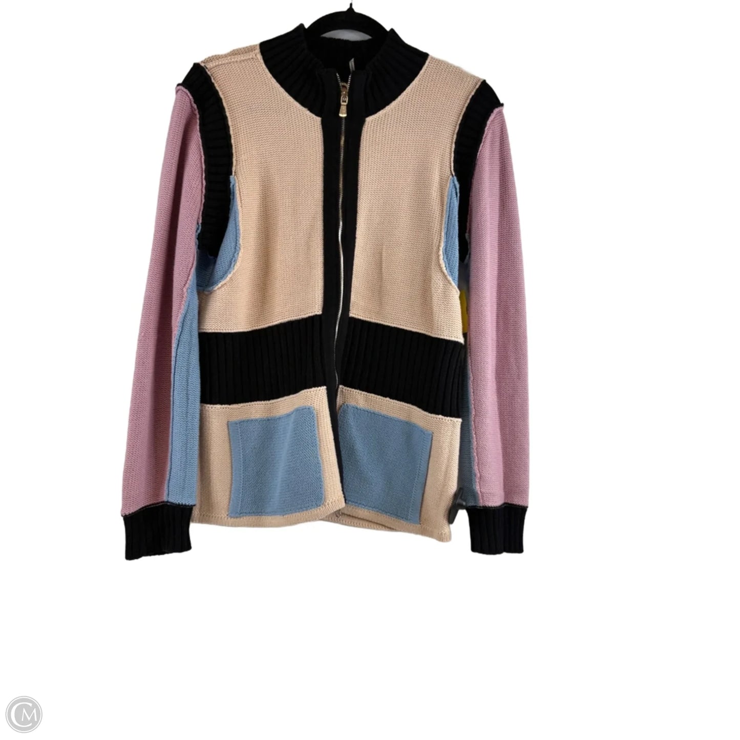 Sweater Cardigan By One Girl Who In Black & Tan, Size: M