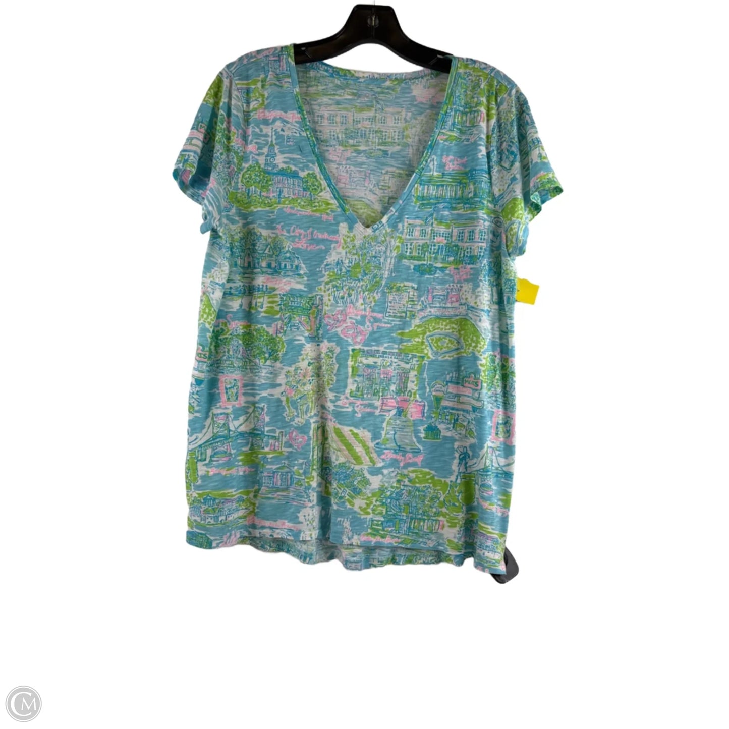 Top Short Sleeve Designer By Lilly Pulitzer In Blue & Green, Size: L
