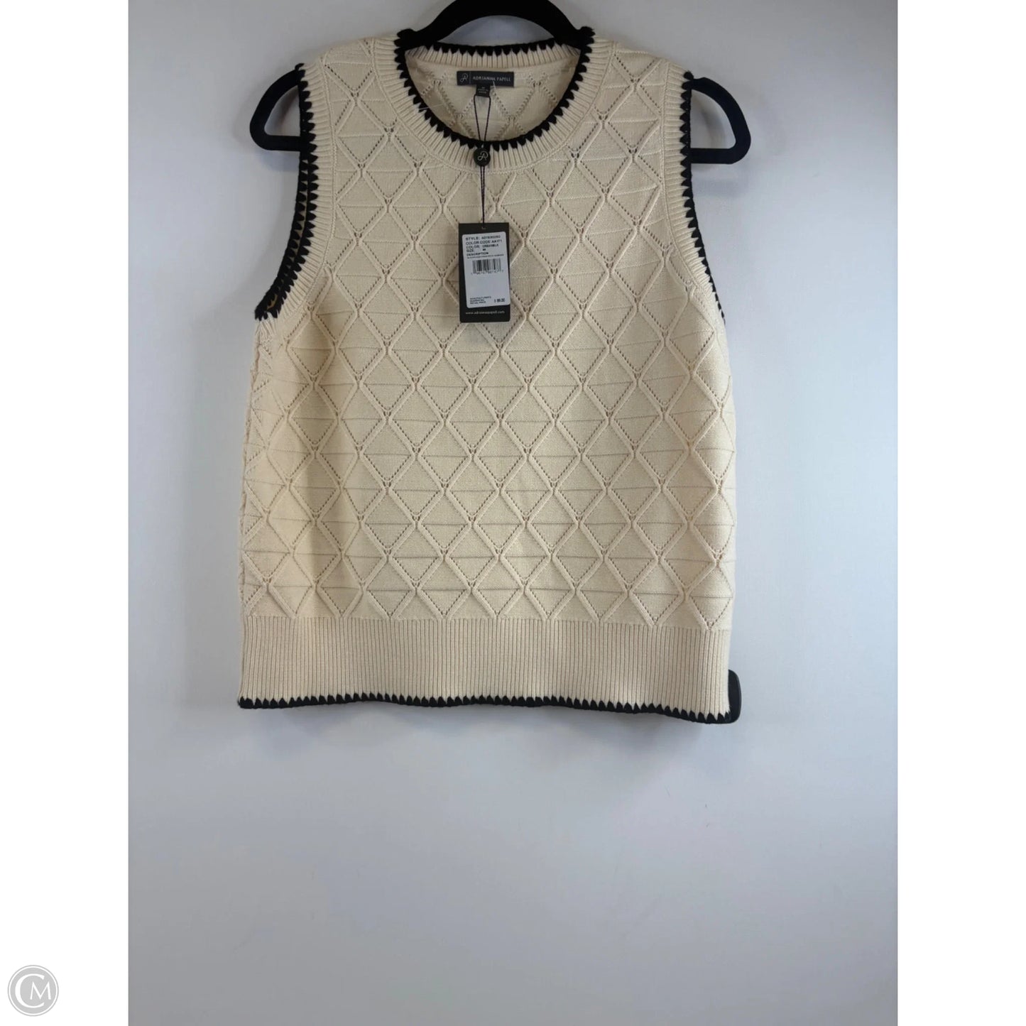 Vest Sweater By Adrianna Papell In Black & Cream, Size: M