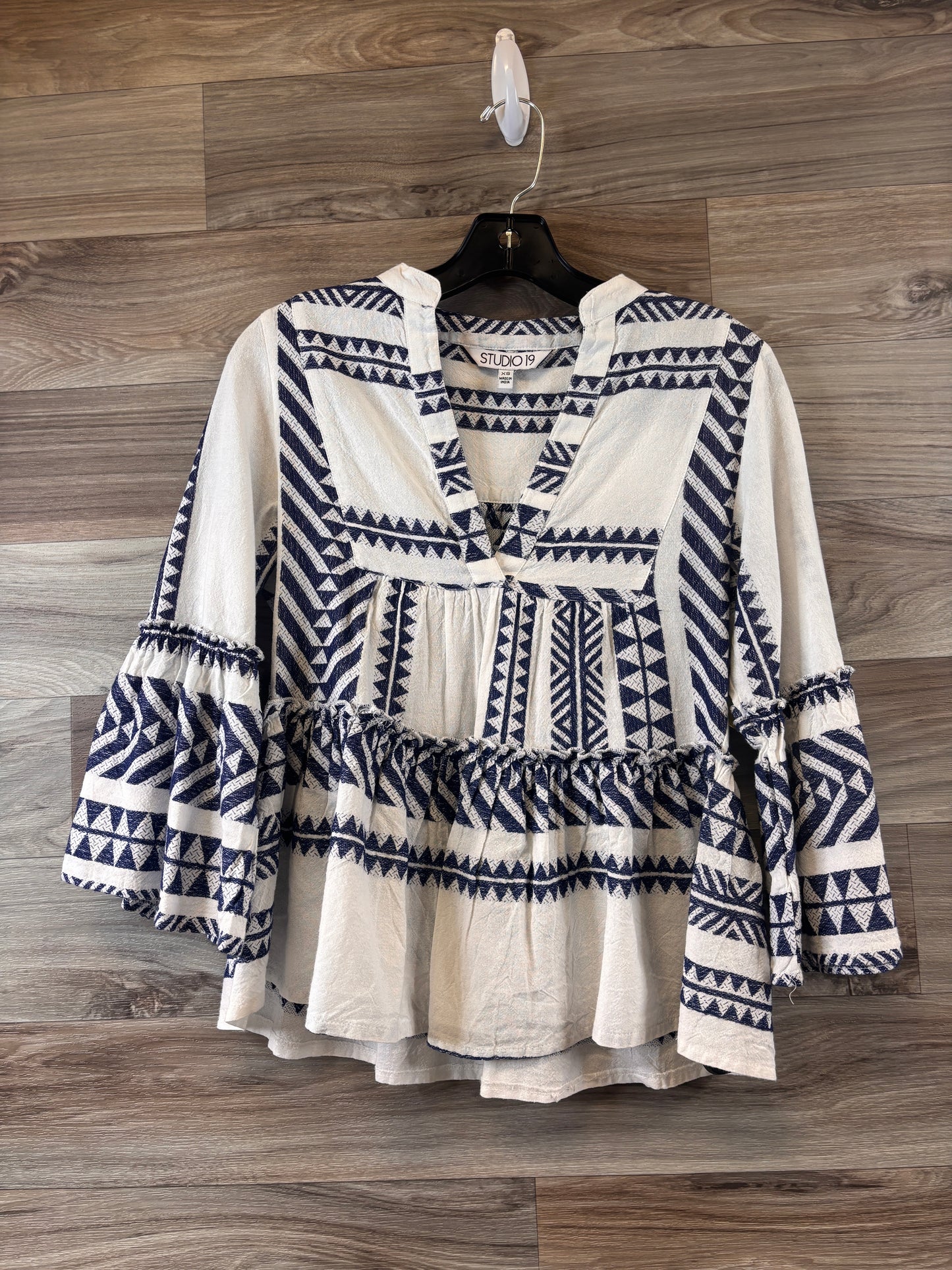 Top 3/4 Sleeve By Studio 1940 In Blue & White, Size: Xs