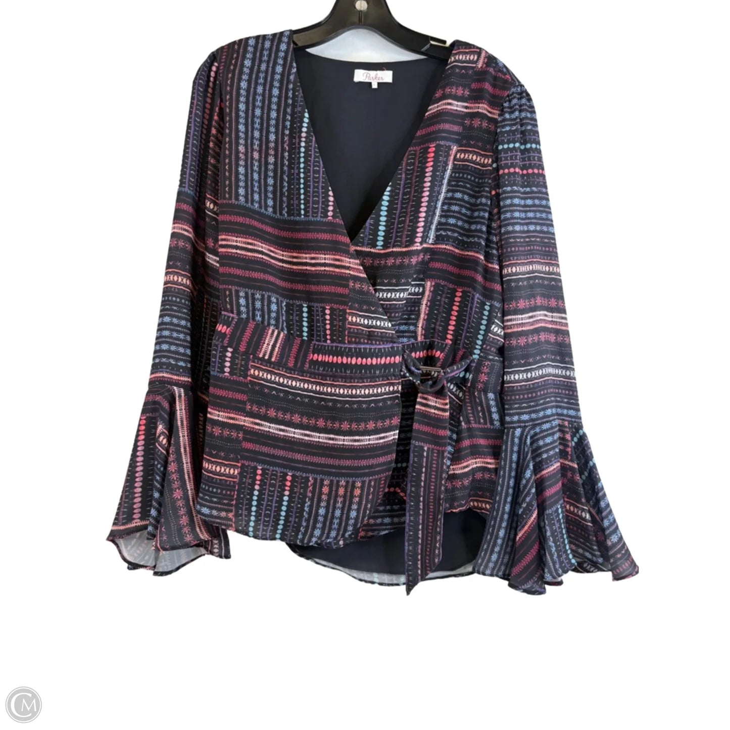 Top Long Sleeve By Parker In Black & Blue, Size: L