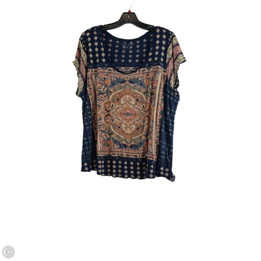 Top Short Sleeve By Lucky Brand In Blue & Cream, Size: 2x