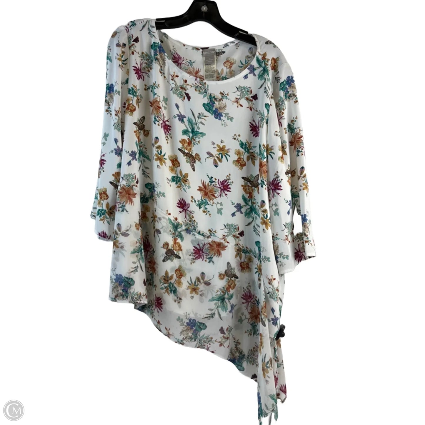 Top 3/4 Sleeve By Chicos In Floral Print, Size: Xl
