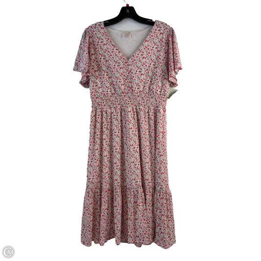 Dress Casual Midi By Clothes Mentor In Pink & White, Size: L