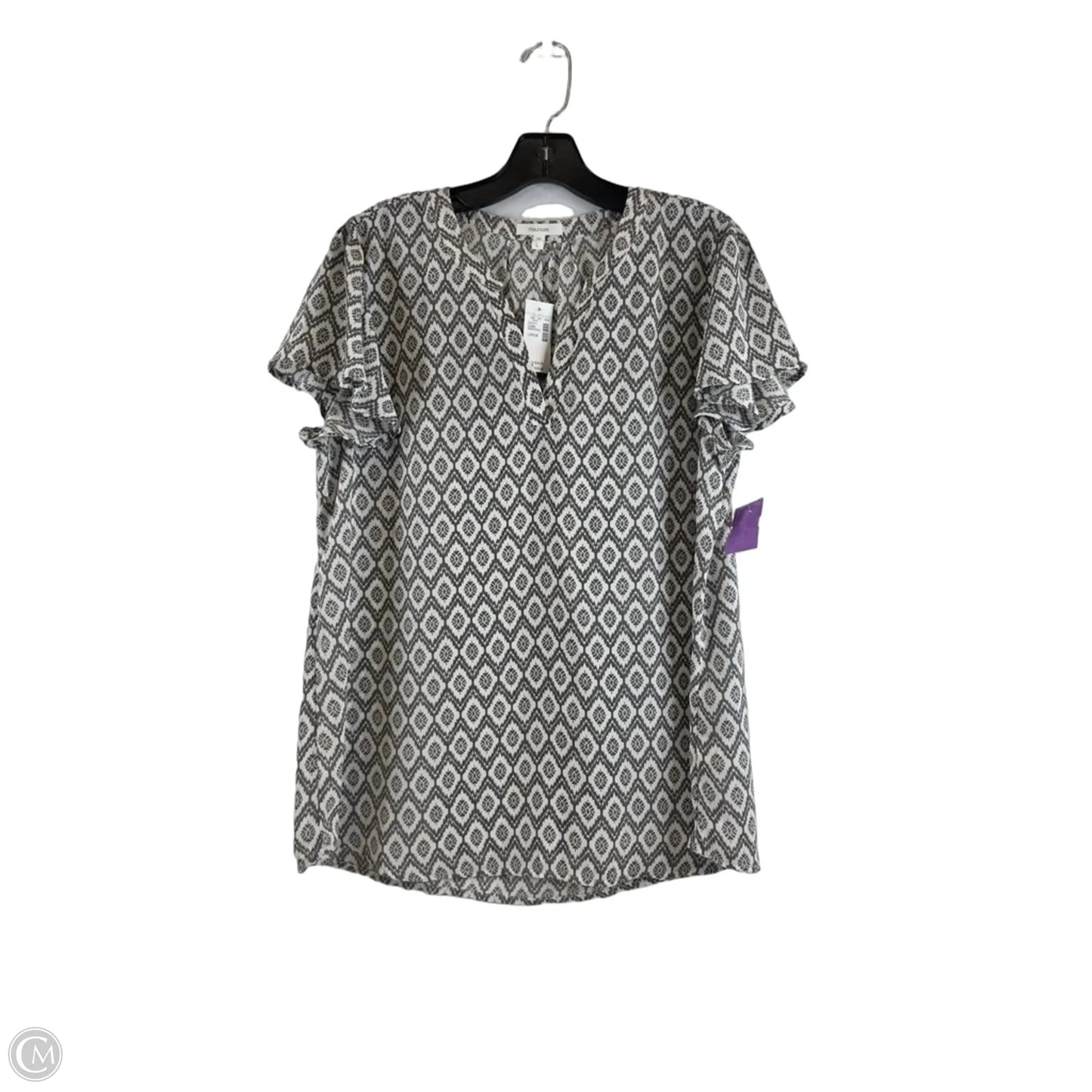 Top Short Sleeve By Maurices In Grey & White, Size: L