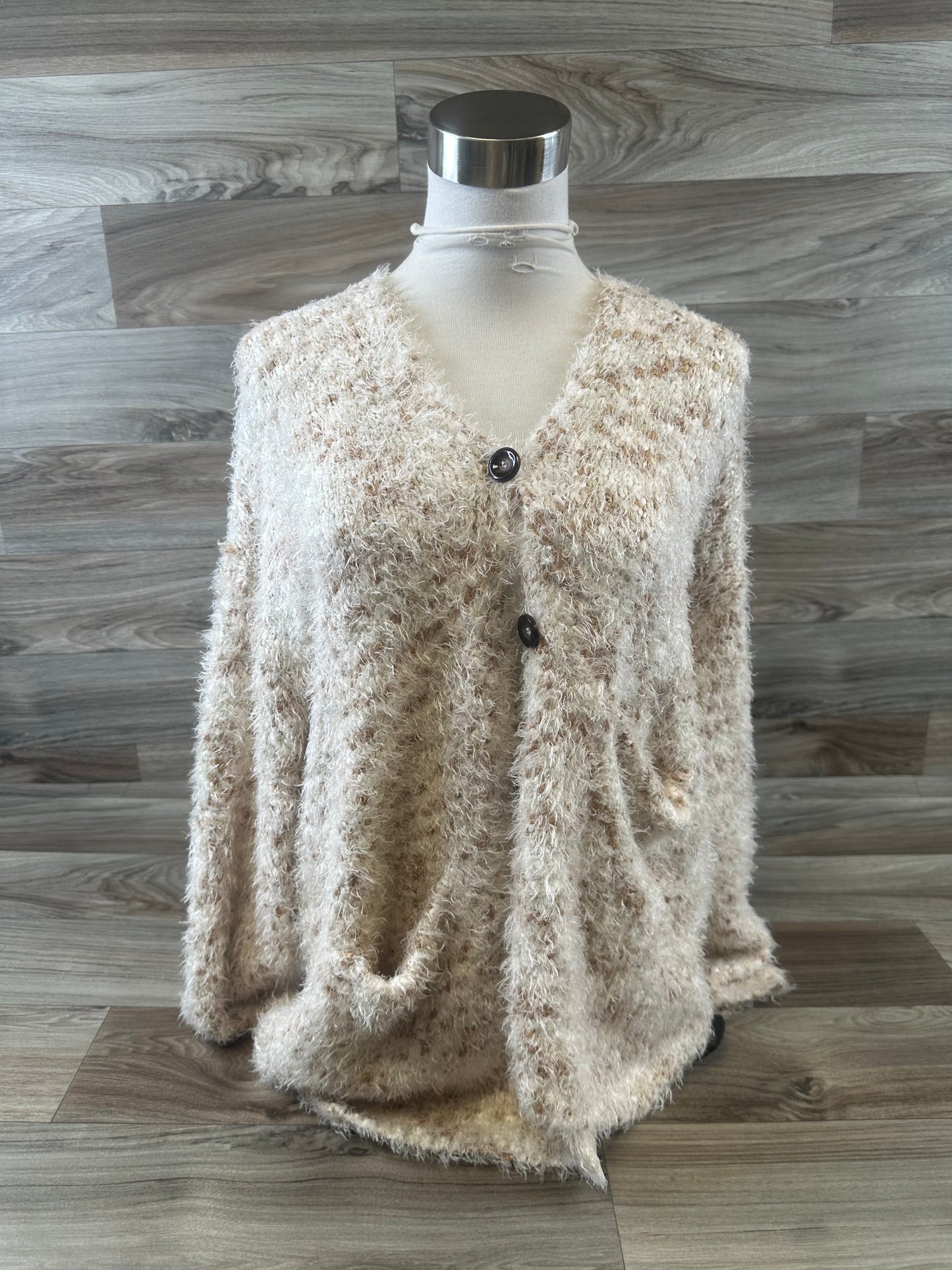 Sweater Cardigan By Naked Zebra In Cream & Tan, Size: M