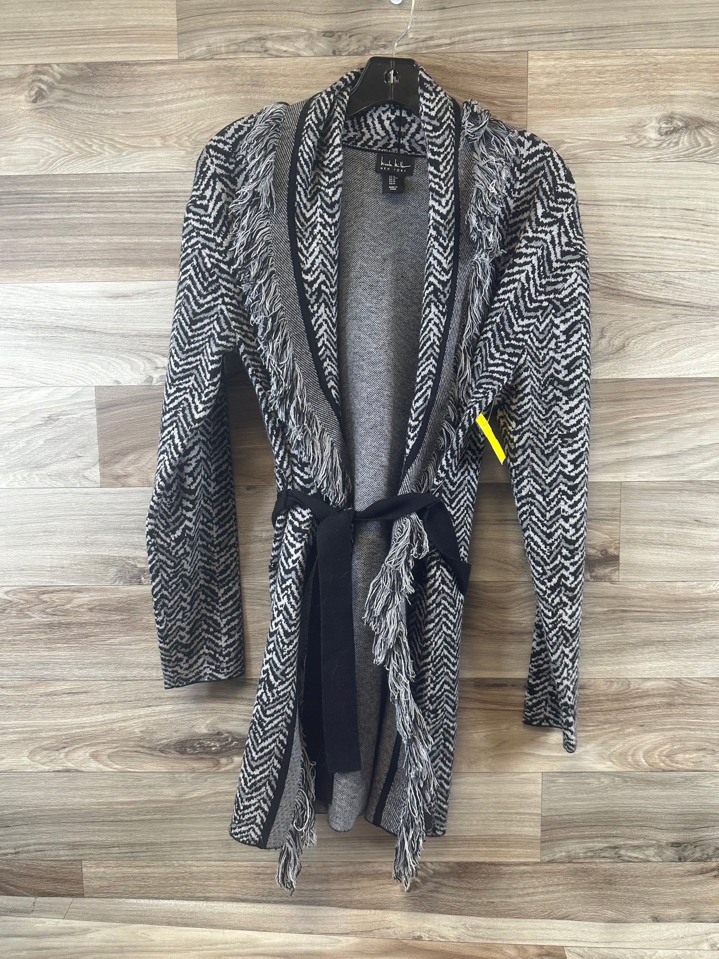 Sweater Cardigan By Nicole Miller In Black & Grey, Size: M