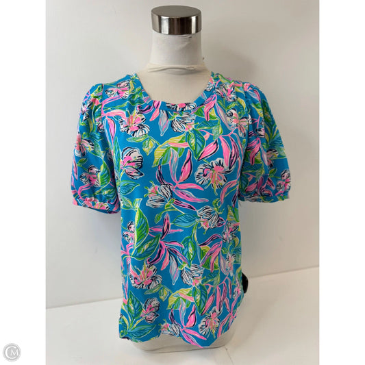 Top Short Sleeve Designer By Lilly Pulitzer In Blue & Pink, Size: S