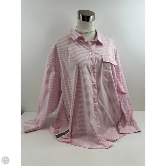 Top Long Sleeve By Clothes Mentor In Pink & White, Size: 1x