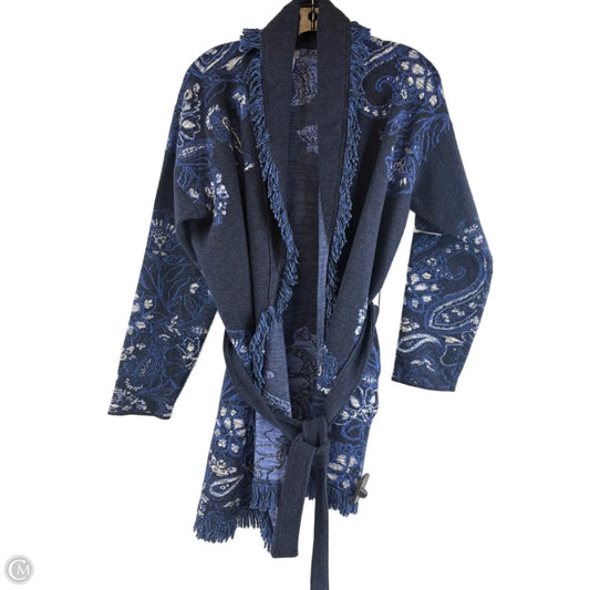 Sweater Cardigan By Chicos In Blue & White, Size: L