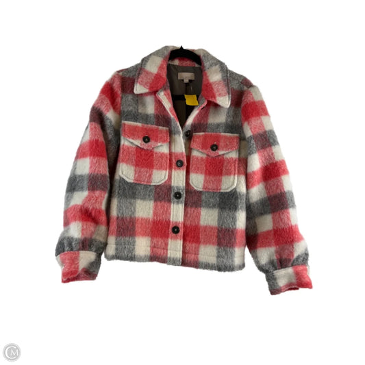 Jacket Shirt By Loft In Grey & Red, Size: S
