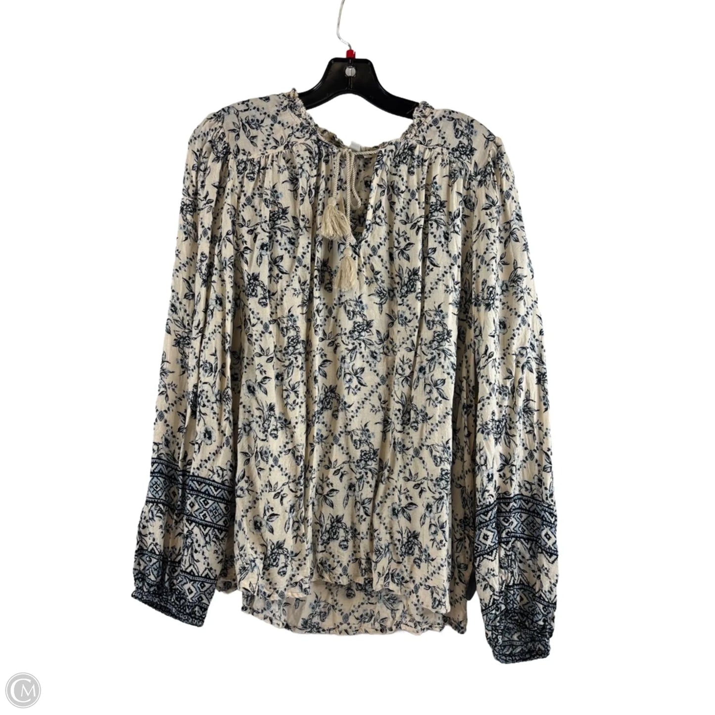 Top Long Sleeve By Lucky Brand In Blue & Cream, Size: Xl
